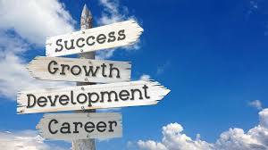 A professional confidently climbing stairs or a graph arrow going upward, representing career success, personal growth, and development through Expertz Career.